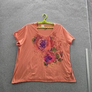 JMS Just My Size Women Shirt 5X / 5XG (30W/32W) Orange Floral Scoop Neck